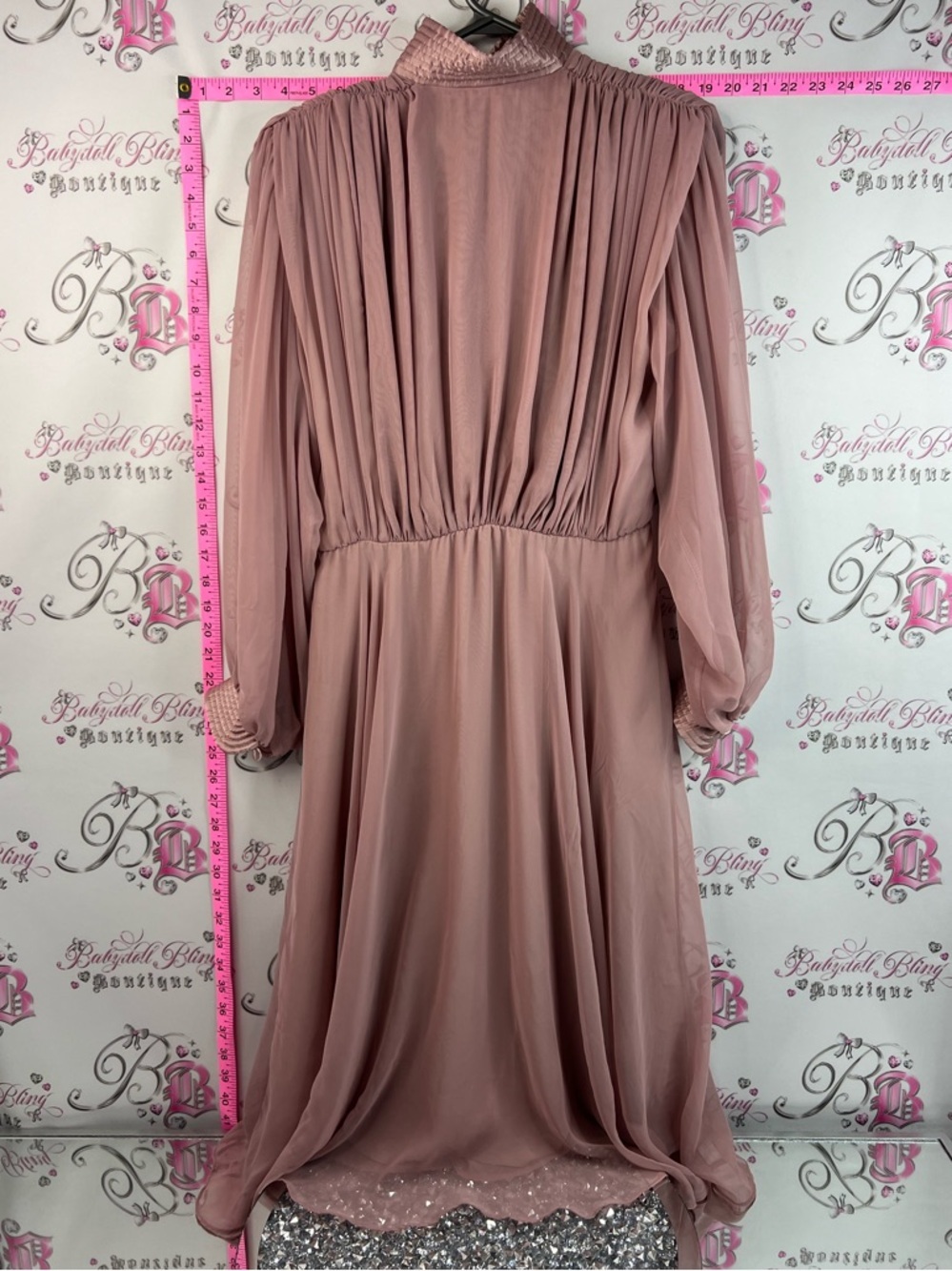 Paris fashion dress vintage flowy rare Romantic Dusty Rose Pleated Midi Dress